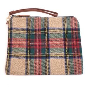 LIB New York Plaid Print Wristlet Small Zip Purse Green Tan Red